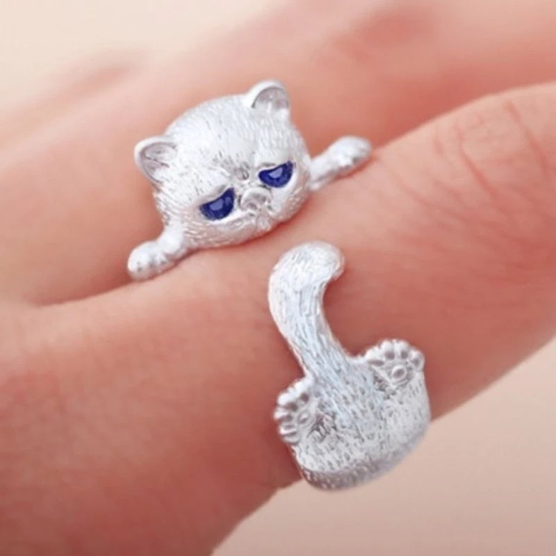 Adjustable Silver Cat Ring
