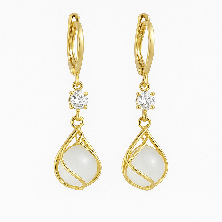 Vintage White Opal Dangling Gold Earrings