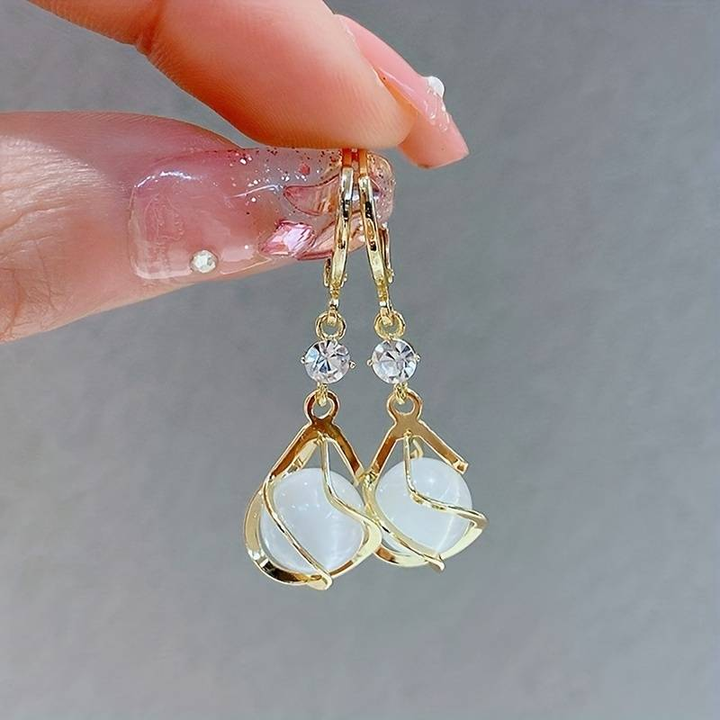 Vintage White Opal Dangling Gold Earrings
